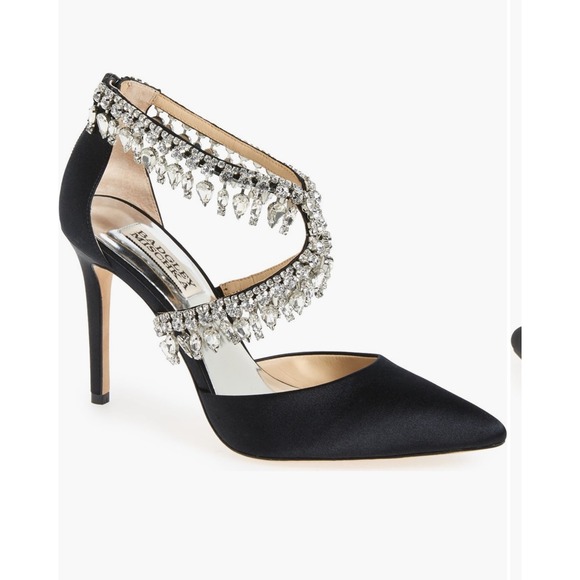 Badgley Mischka Black Embellished Jeweled Evening Heels Pumps - Picture 1 of 15